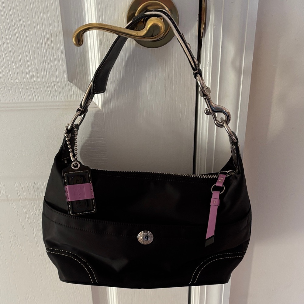 Coach Ladies Black Silver Purple Hamptons Shoulder Bag-F11668
